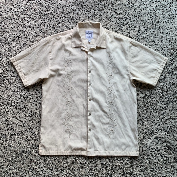 AFTCO Bluewater x Guy Harvey Marlin Embroidered Button Down Shirt Cream Size XL - Picture 2 of 13
